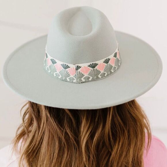 Fame Biggest Fan Geometric Strap Wide Brim Mint Fedora - Picture 3 of 5